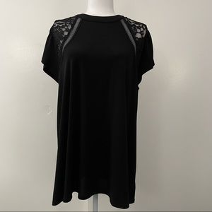 Crepe Lace Inset Cap Sleeve Top